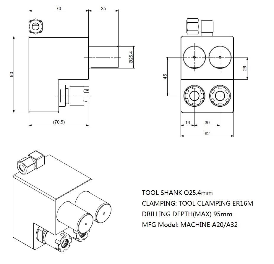 CITIZEN DEEP HOLE DRILL HOLDER DOUBLE ER16M (G02010) for Gang-Tooling Tool Post