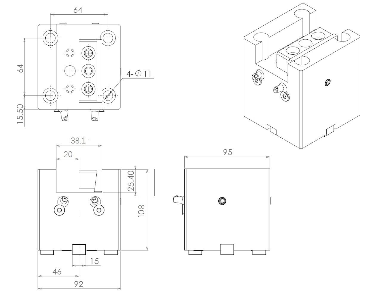 (3/4)" Inch BMT55 FACING HOLDER, Height 108mm, Bolt Pattern 64x64mm, External coolant