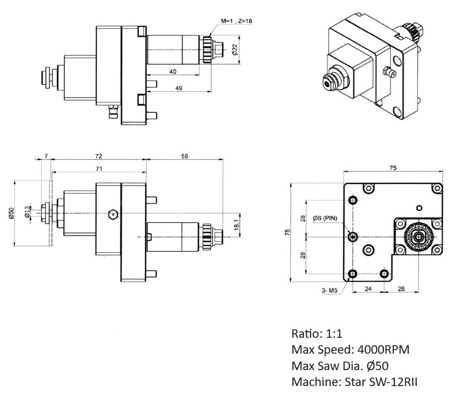 STAR SLOTTING UNIT Ø13xØ50 for SW-12RII