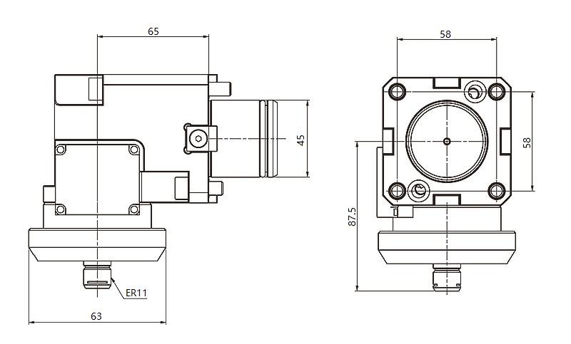 BMT45 HYDRAULIC HIGH-PRESSURE COOLANT-DRIVEN RADIAL DRILLING MILLING ER11 HEIGHT 65mm Green-Jet Spindle size 63mm, Bolt Pattern 58x58mm