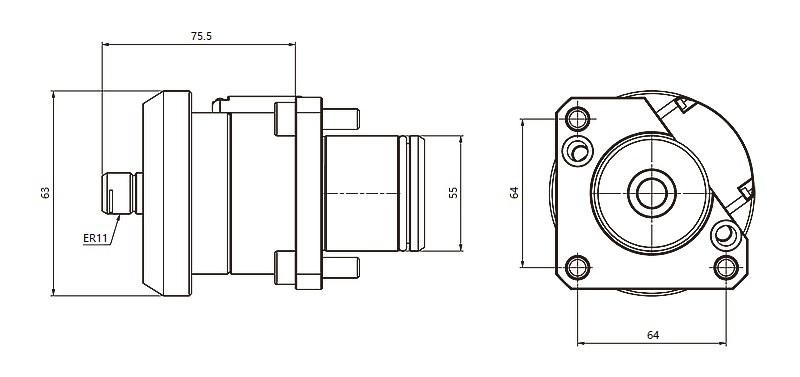 BMT55 HYDRAULIC HIGH-PRESSURE COOLANT-DRIVEN AXIAL DRILLING MILLING ER11 G-Jet Spindle size 63mm