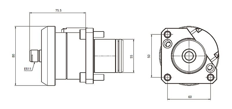 BMT55 HYDRAULIC HIGH-PRESSURE COOLANT-DRIVEN AXIAL DRILLING MILLING ER11 G-Jet Spindle size 80mm for NAKAMURA, Bolt Pattern 60x50mm